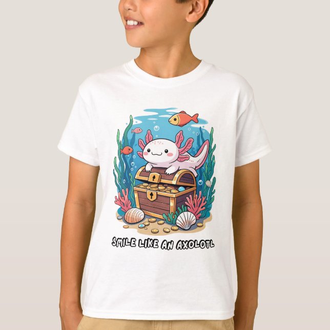 Camiseta Axolotl sentado orgullosamente sobre un cofre del  (Anverso)