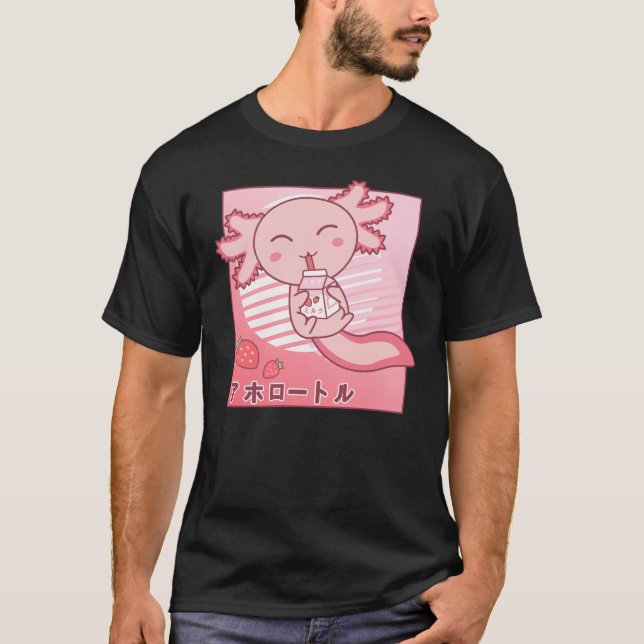 Camiseta Axolotl Strawberry Milk Retro Kawaii Japón Axolotl (Anverso)