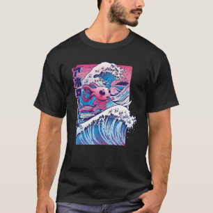 Camiseta Axolotl Surfing Vaporwave Japan Wave