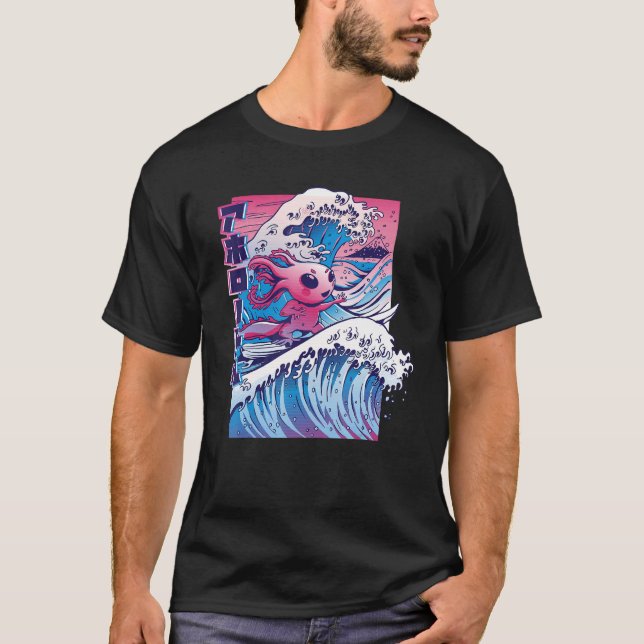 Camiseta Axolotl Surfing Vaporwave Japan Wave (Anverso)