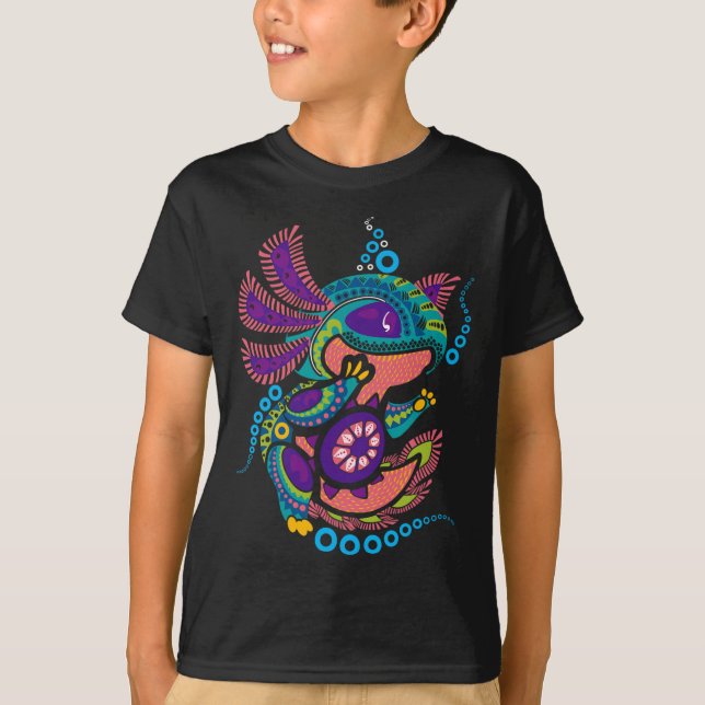 Camiseta Axolott Art Aztec Mexicano Salamander México Cinco (Anverso)