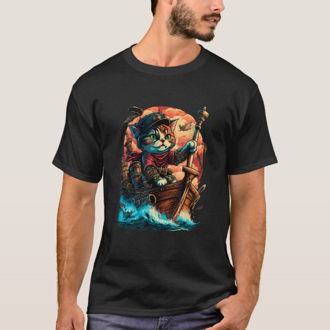 Camiseta Aye Aye, Captain Cat! Pirate Cat Design with Ancho (Anverso)