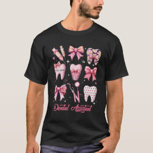 Camiseta Ayudante Dental Cuta Coqueta Rosa Bow Dientes Dent