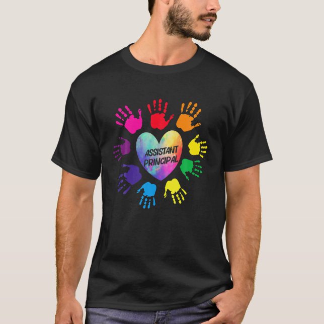 Camiseta Ayudante Principal Docente en Manos Coloridas L (Anverso)