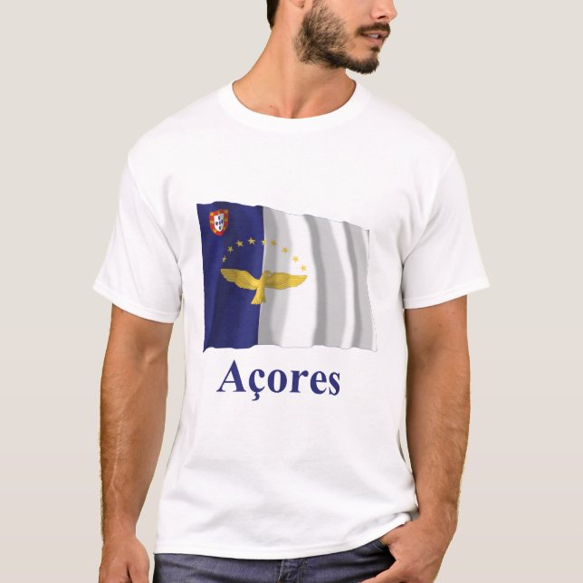 Camiseta Azores que agitan la bandera con nombre en (Anverso)