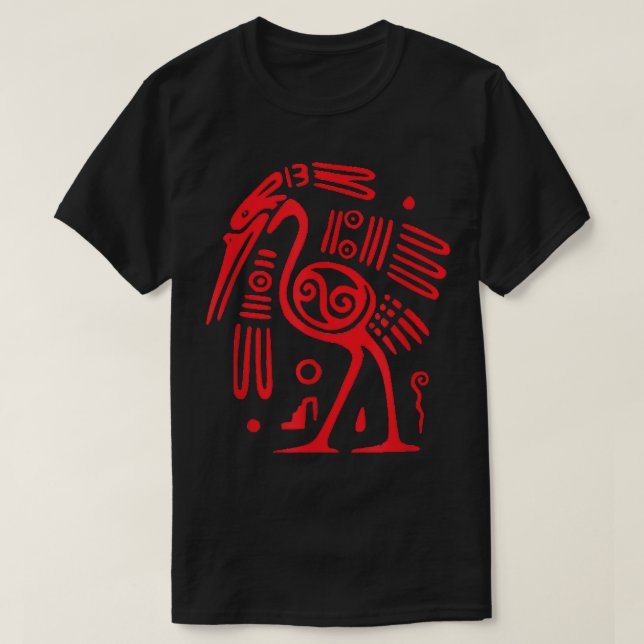 Camiseta Aztec Incan or Mayan Style Red Heron Art T Shirt  (Diseño del anverso)