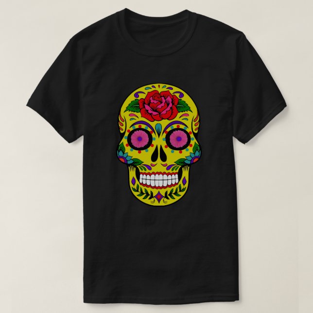 Camiseta Azúcar amarillo Skull Dia de los Muertos (Diseño del anverso)