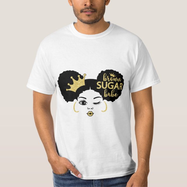 Camiseta Azúcar marrón en negro y oro (Anverso)