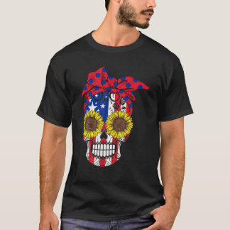 Camiseta Azúcar Skull Bandera Americana Flores Florales de 