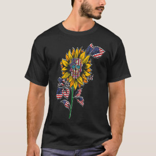 Camiseta Azúcar Skull Bandera Americana Girasol Amar Améric