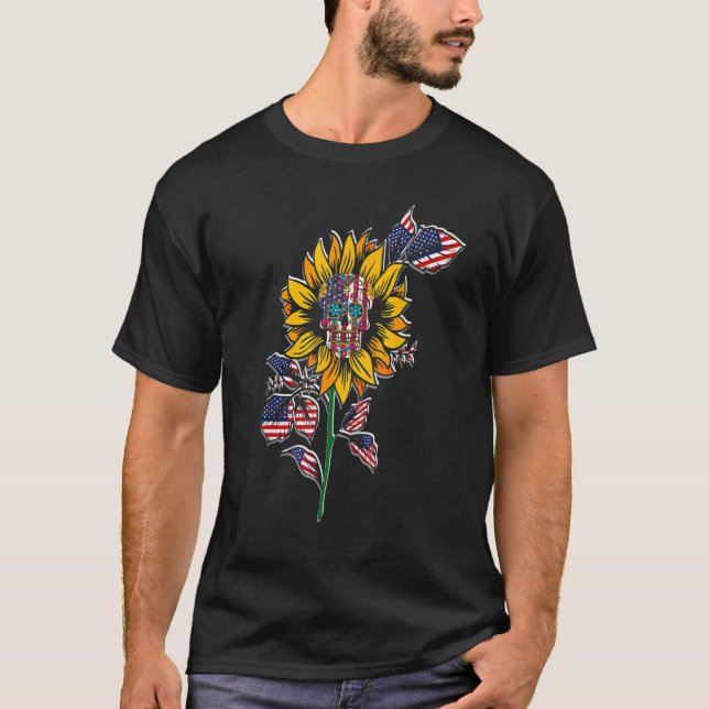 Camiseta Azúcar Skull Bandera Americana Girasol Amar Améric (Anverso)