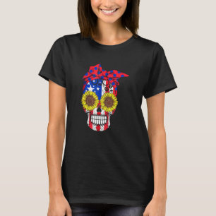 Camiseta Azúcar Skull Bandera americana girasol flores flor