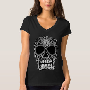 Camiseta Azúcar Skull Blanco Negro Macabre Art
