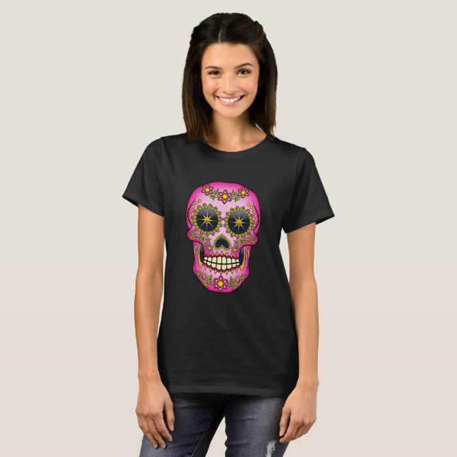 Camiseta Azúcar Skull Magenta Floral (Anverso completo)
