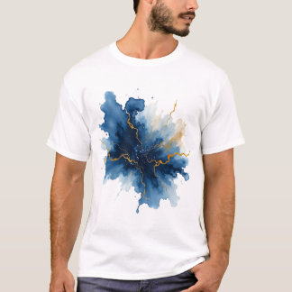 Camiseta Azul abstracto Salpicadura de tinta dorada