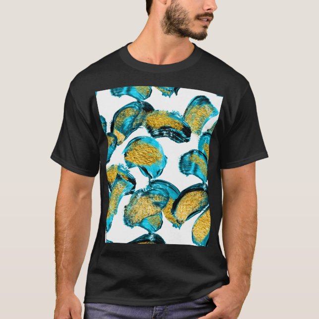 Camiseta azul acuático, turquesa, dorado. (Anverso)