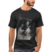Camiseta Azul Alma Gato Negro Ojos Azules