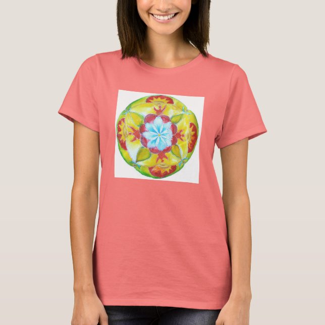 Camiseta Azul, Amarillo, Rojo, Mandala Paz (Anverso)