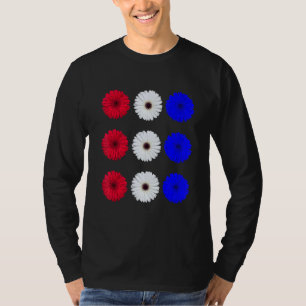 Camiseta Azul Blanco Rojo Cute Patriótico Flores De Bandera