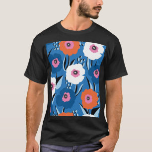 Camiseta Azul Blanco Rojo: Escandinavo Floral.