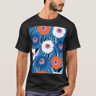 Camiseta Azul Blanco Rojo: Escandinavo Floral.