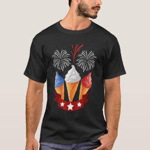 Camiseta Azul Blanco Rojo Helado Crema Cono Bandera Estadou