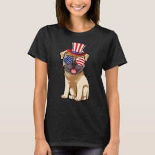 Camiseta Azul blanco rojo Patriótico Pug Perro 4 de Julio A