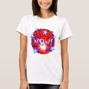 Camiseta Azul blanco rojo "wow del fuego artificial!"