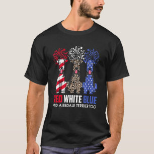 Camiseta Azul Blanco Rojo Y Azulejos De Airedale Terrier Ta
