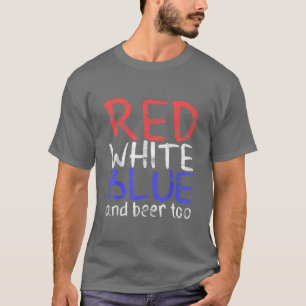 Camiseta Azul blanco rojo y cerveza que bebe demasiado cuar
