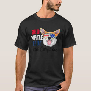 Camiseta Azul Blanco Rojo Y Corgi Muy Gracioso Perro 4 De J