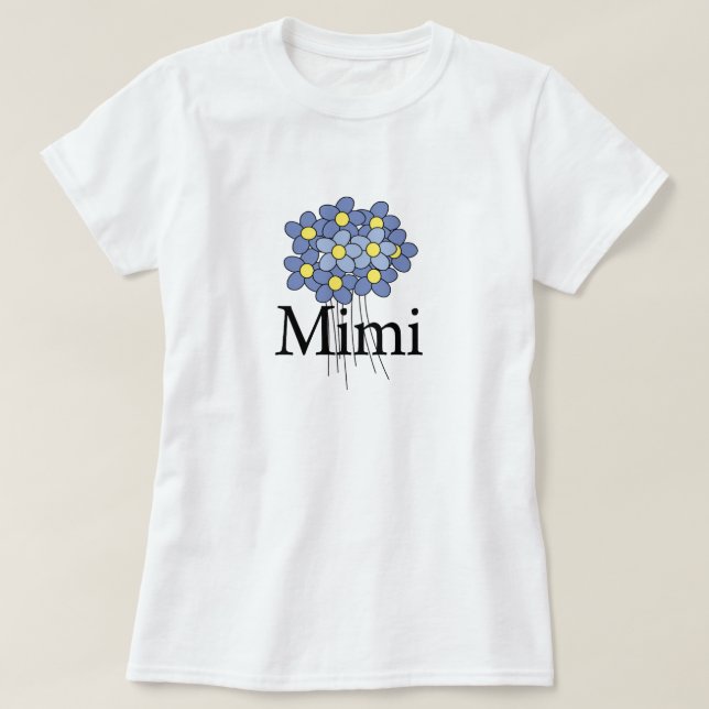 Camiseta azul bonita de la flor Mimi (Diseño del anverso)
