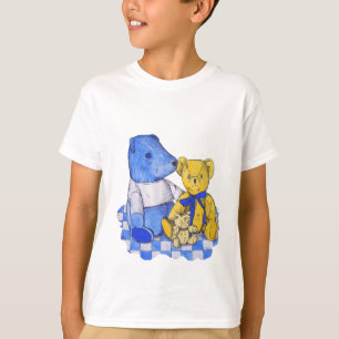 Camiseta azul chequeo de paño de picnic y teddies