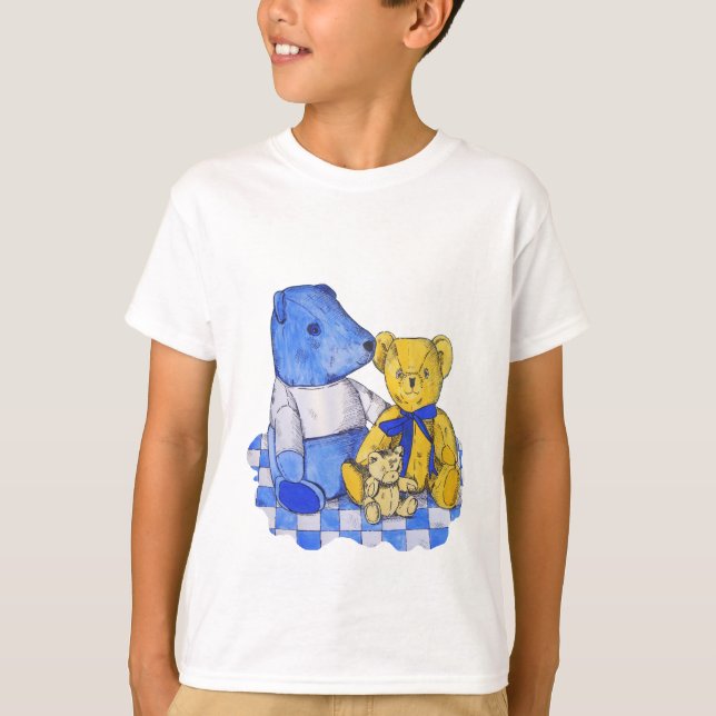 Camiseta azul chequeo de paño de picnic y teddies (Anverso)