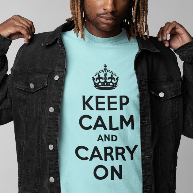 Camiseta Azul claro Mantenga la calma y continúe (Light Blue and Black Keep Calm and Carry On Tee)