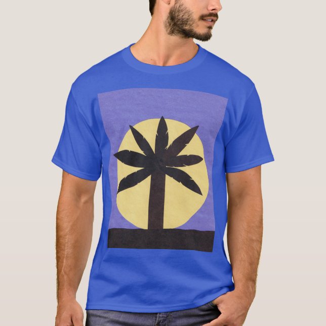 Camiseta azul con palmera y luna llena (Anverso)