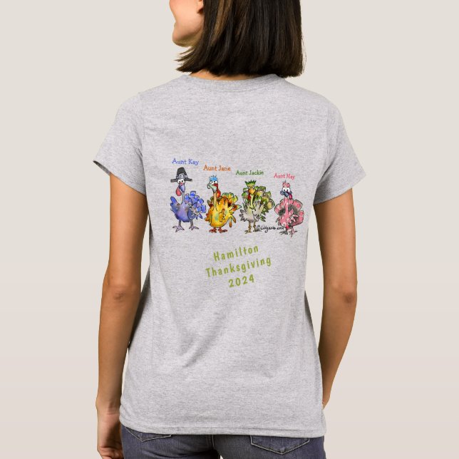 Camiseta azul de acción de gracias de tu familia ( (Reverso)
