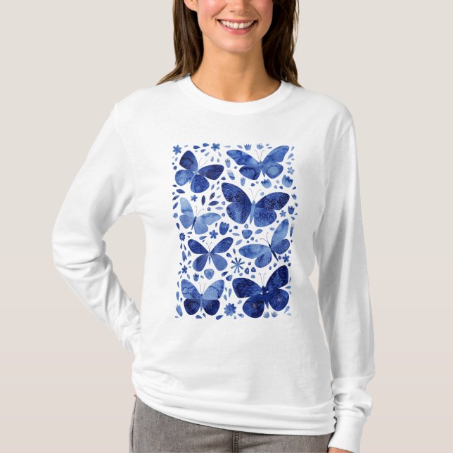 Camiseta Azul de agua de mariposas (Anverso)