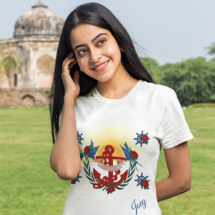 Camiseta Azul de Ancla Rojo Floral Náutica