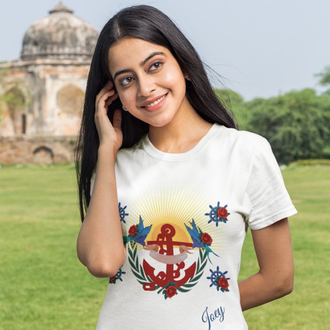 Camiseta Azul de Ancla Rojo Floral Náutica (Subido por el creador)