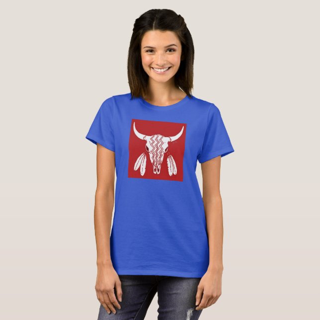 Camiseta azul de baile de fantasmas rojos de mujer (Anverso completo)