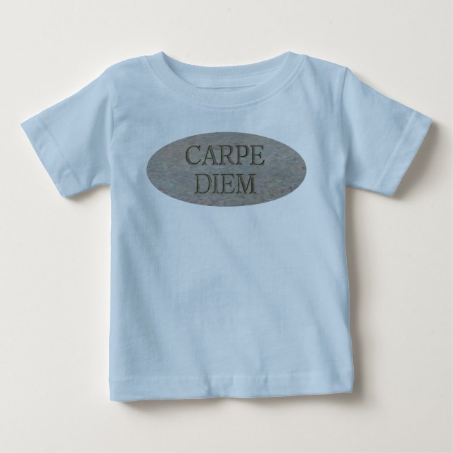 Camiseta azul de bebé Carpe Diem Stone (Anverso)