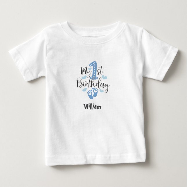 Camiseta azul de bebé de pequeños pasos para el pr (Anverso)