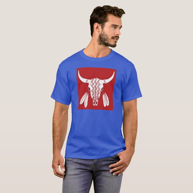 Camiseta azul de Búfalo Fantasma Rojo (Anverso completo)
