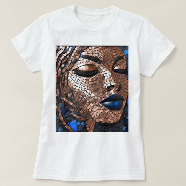 Camiseta azul de cobre con mosaico para mujer negr (Diseño del anverso)