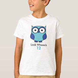 Camiseta Azul de cumpleaños de búho personalizado