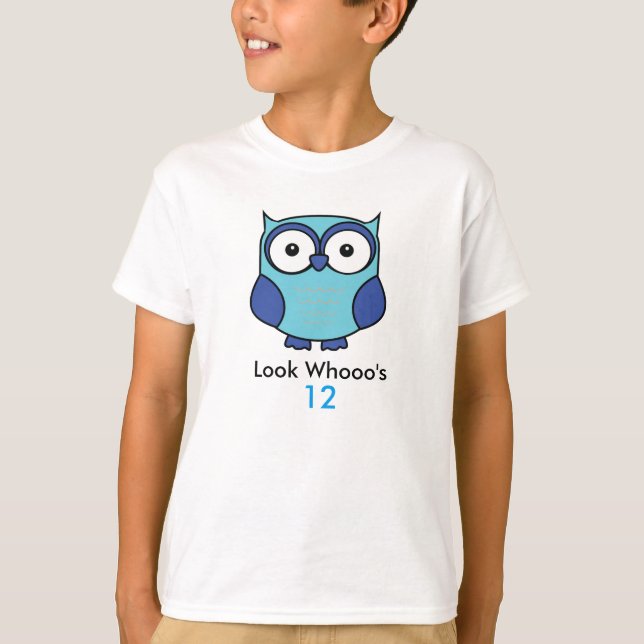 Camiseta Azul de cumpleaños de búho personalizado (Anverso)