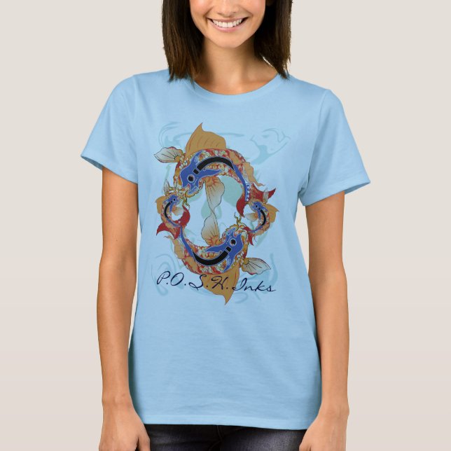 Camiseta azul de Koi de la primavera (Anverso)