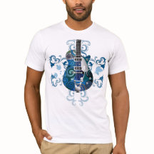 camiseta azul de la guitarra eléctrica
