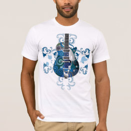 camiseta azul de la guitarra eléctrica
